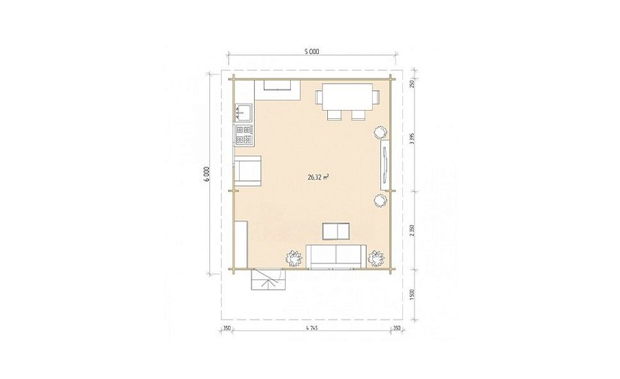 Садовый дом серия ДСН 6×6 с навесом 1,5м.