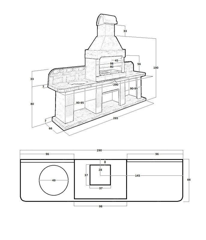 Печь № 16 — Печь барбекю с двумя рабочими столами (или мойкой)