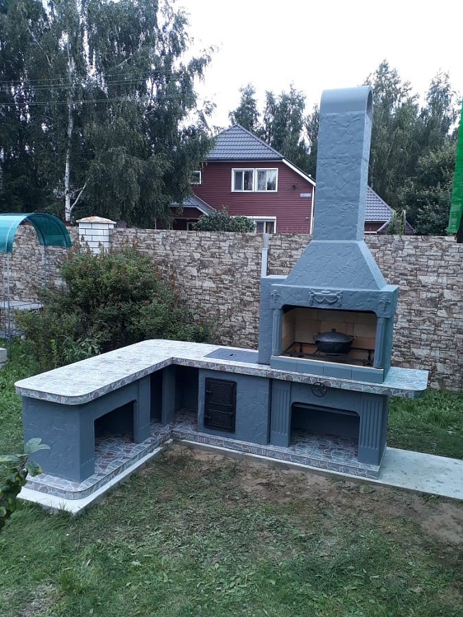 Печь № 19— Угловой комплекс с печью под казан, рабочим столом и мойкой