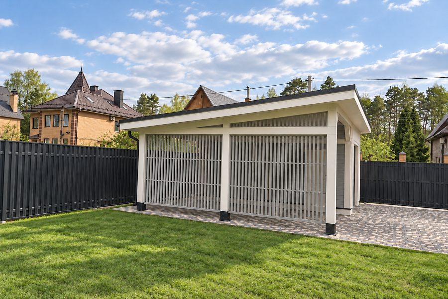 Навес для автомобилей с хозблоком Берген 