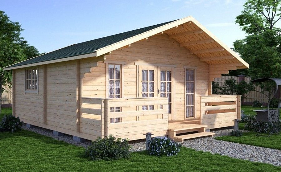 Садовый дом серия ДСК 6×6 с навесом 1,5м. и крыльцом 1,3м.